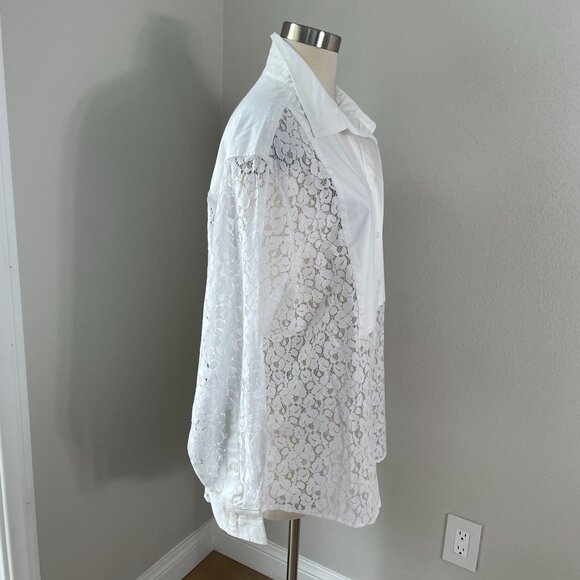 NEW Gap Womens Large White Lace Bib Big Shirt Button Up Long Sleeve Blouse Top - Picture 7 of 16